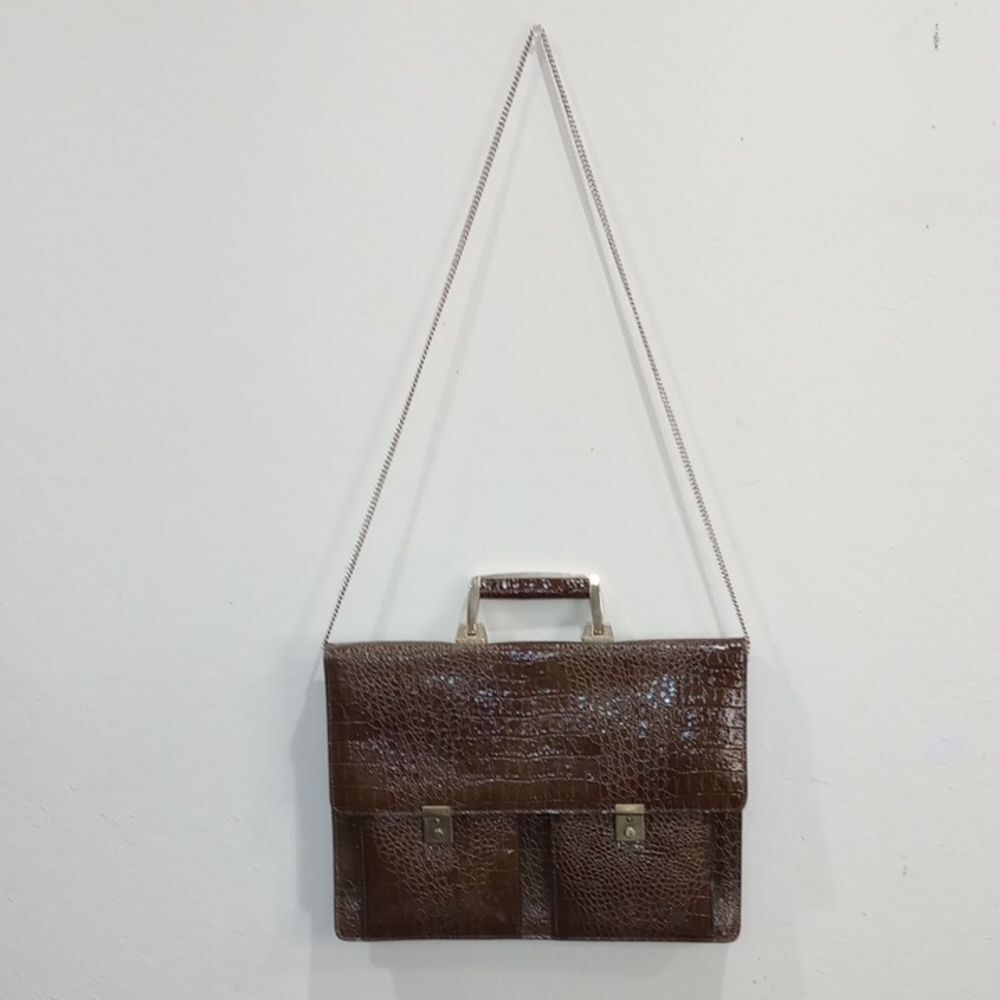 Vintage Brown Faux Alligator Leather Briefcase